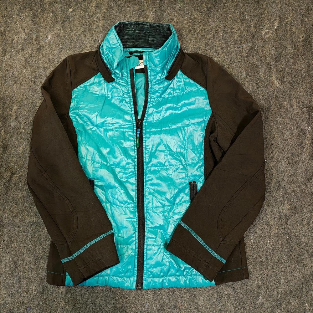 London Fog Mixed Media Quilted Puffer Jacket Teal Black Gorpcore Athleisure